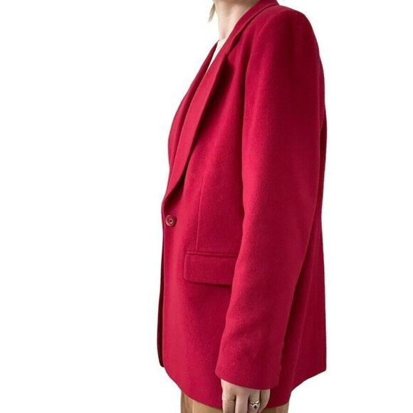 Vintage 90s Womens Cherry Red Wool Cashmere Single Breasted Oversized Blazer - Picture 6 of 11